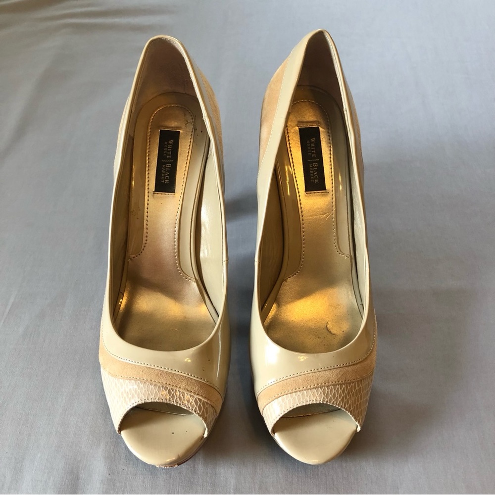 White House Black Market Patent Leather & Suede Heel Shoes Size 10